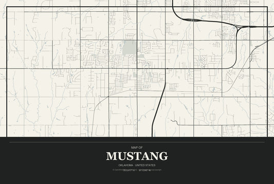 Mustang, Oklahoma City Map Aluminum Sign in Museum Plaque style