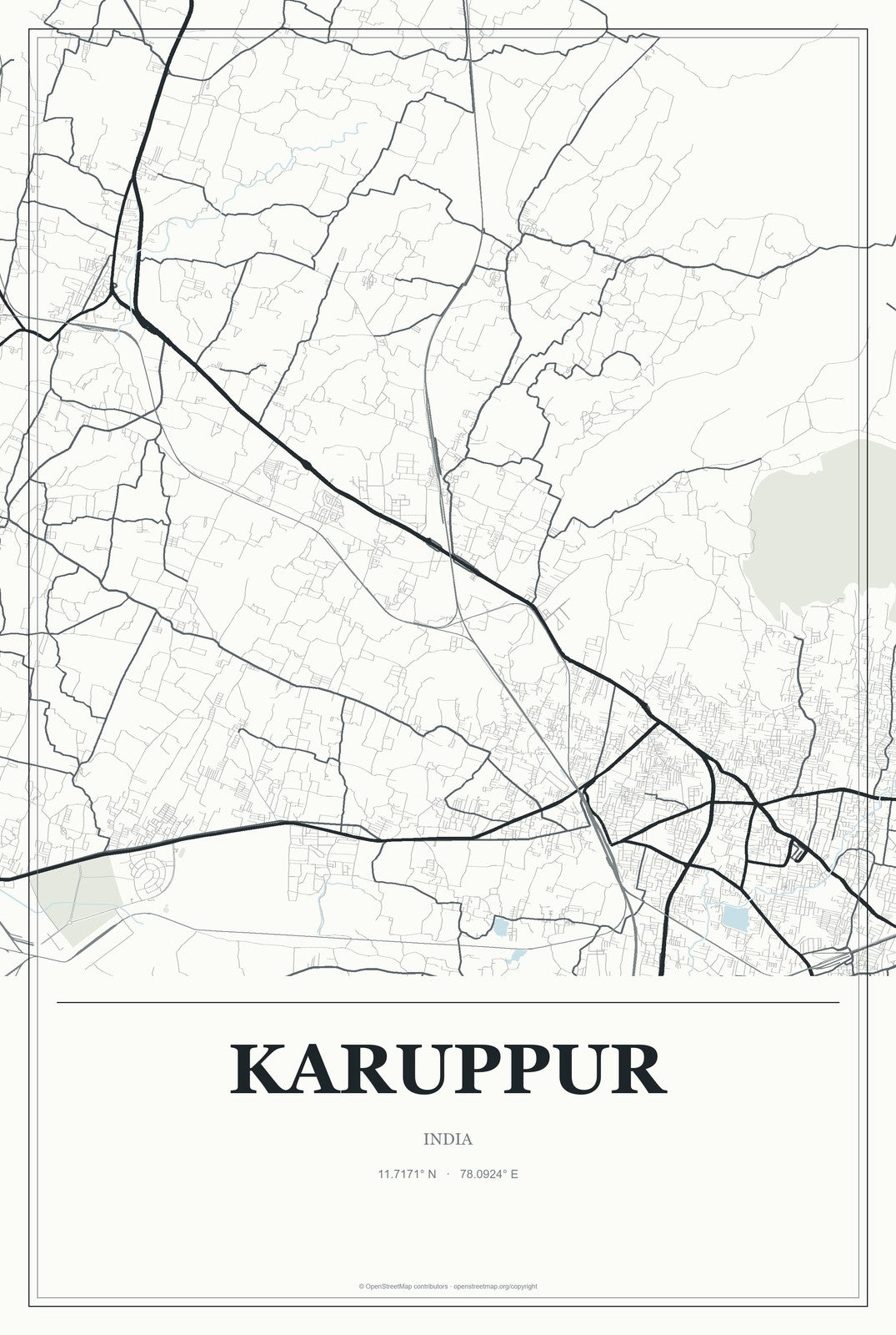 Karuppur, India City Map Aluminum Sign in Gallery Air style