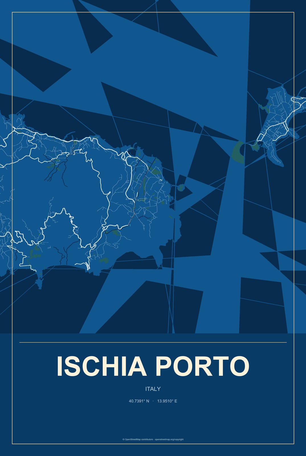Ischia Porto, Italy City Map Aluminum Sign in Harbor Cobalt style