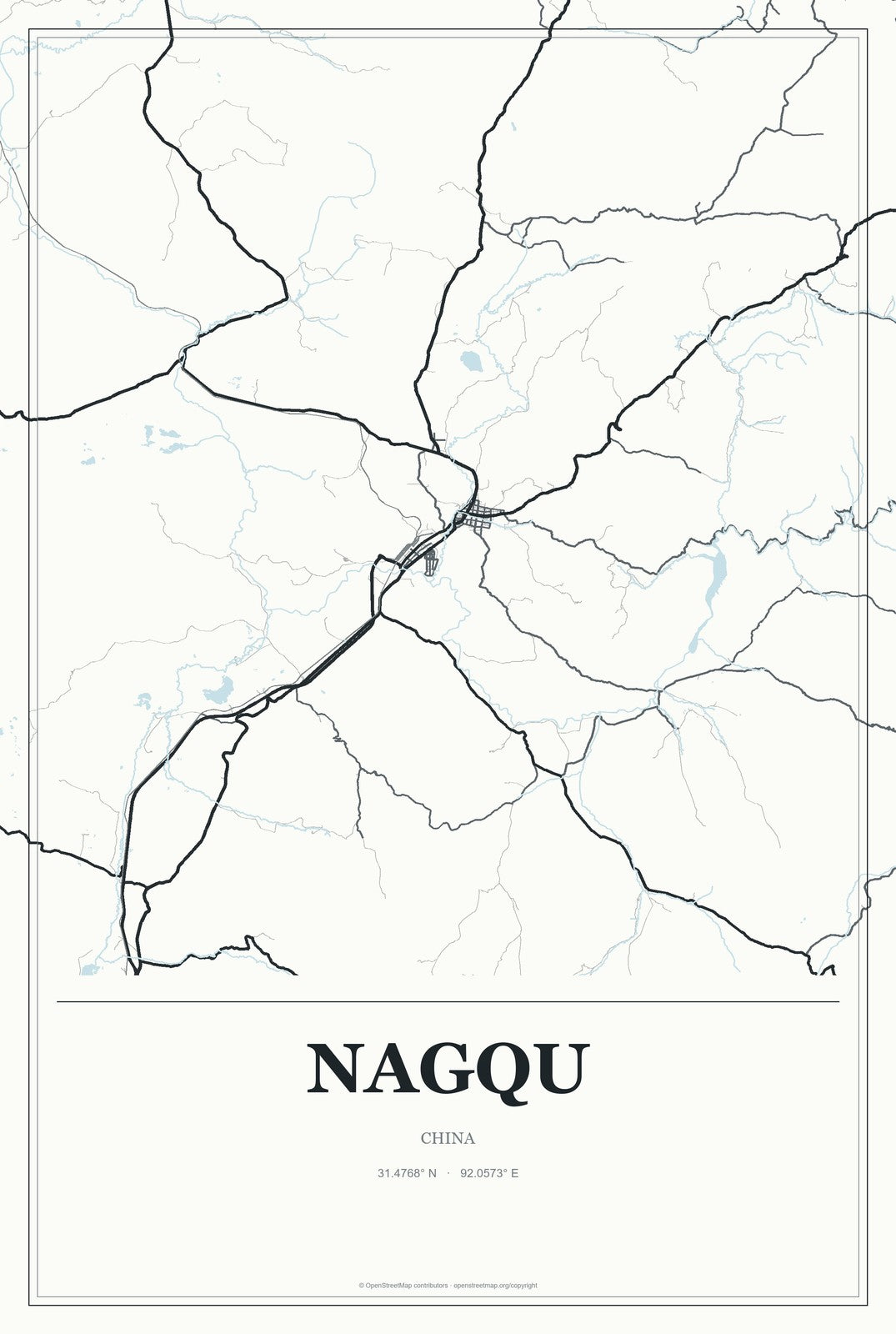 Nagqu, China City Map Aluminum Sign in Gallery Air style