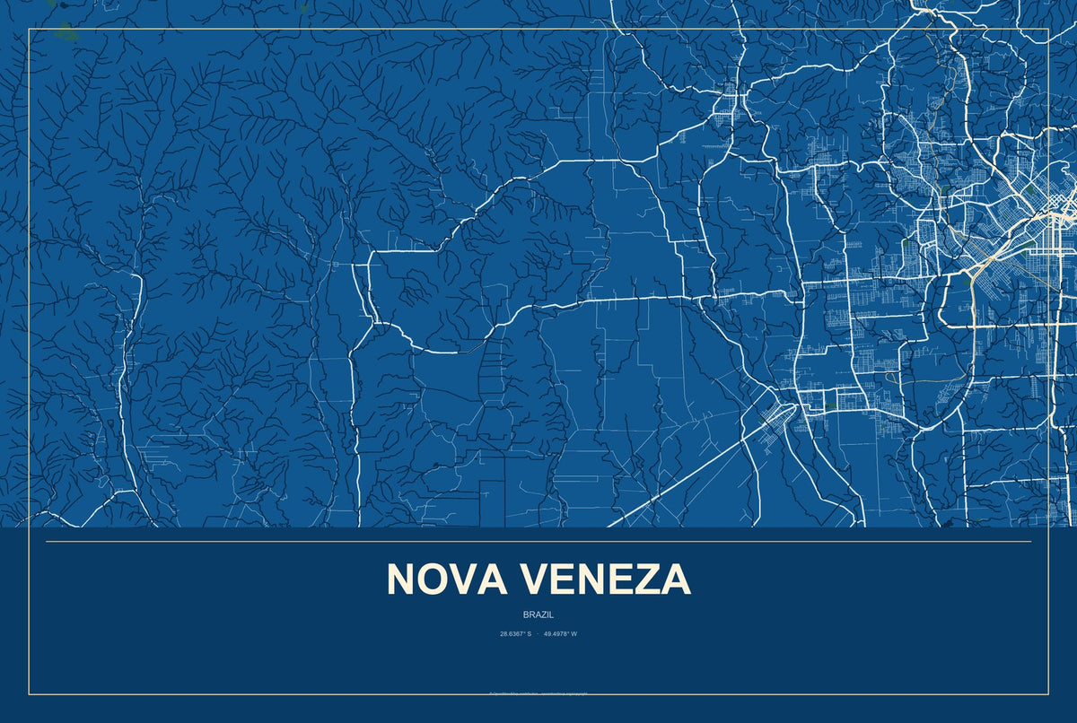 Nova Veneza, Brazil City Map Aluminum Sign in Harbor Cobalt style