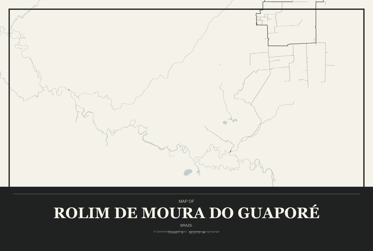 Rolim de Moura do Guaporé, Brazil City Map Aluminum Sign in Museum Plaque style
