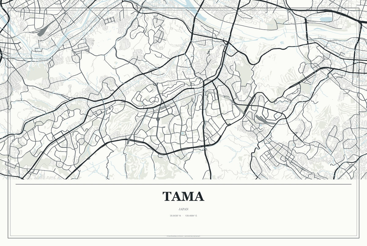 Tama, Japan City Map Aluminum Sign in Gallery Air style