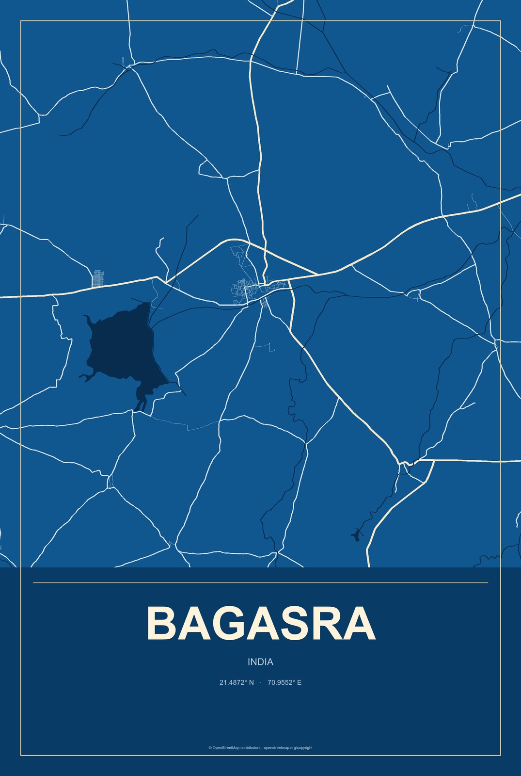 Bagasra, India City Map Aluminum Sign in Harbor Cobalt style