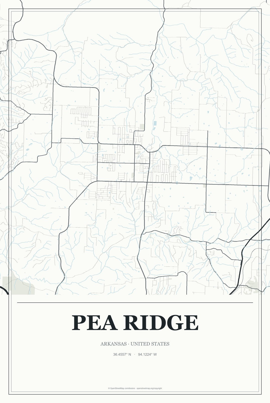 Pea Ridge, Arkansas City Map Aluminum Sign in Gallery Air style