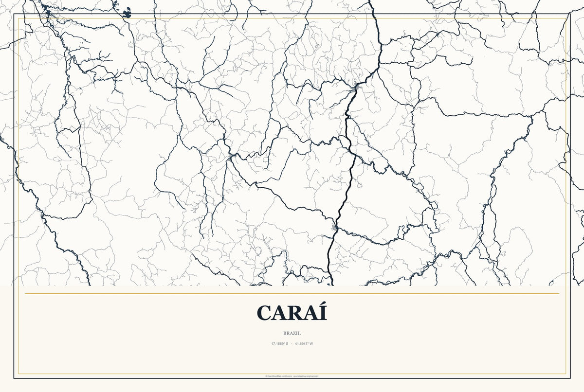 Caraí, Brazil City Map Aluminum Sign in Citrine Modern style