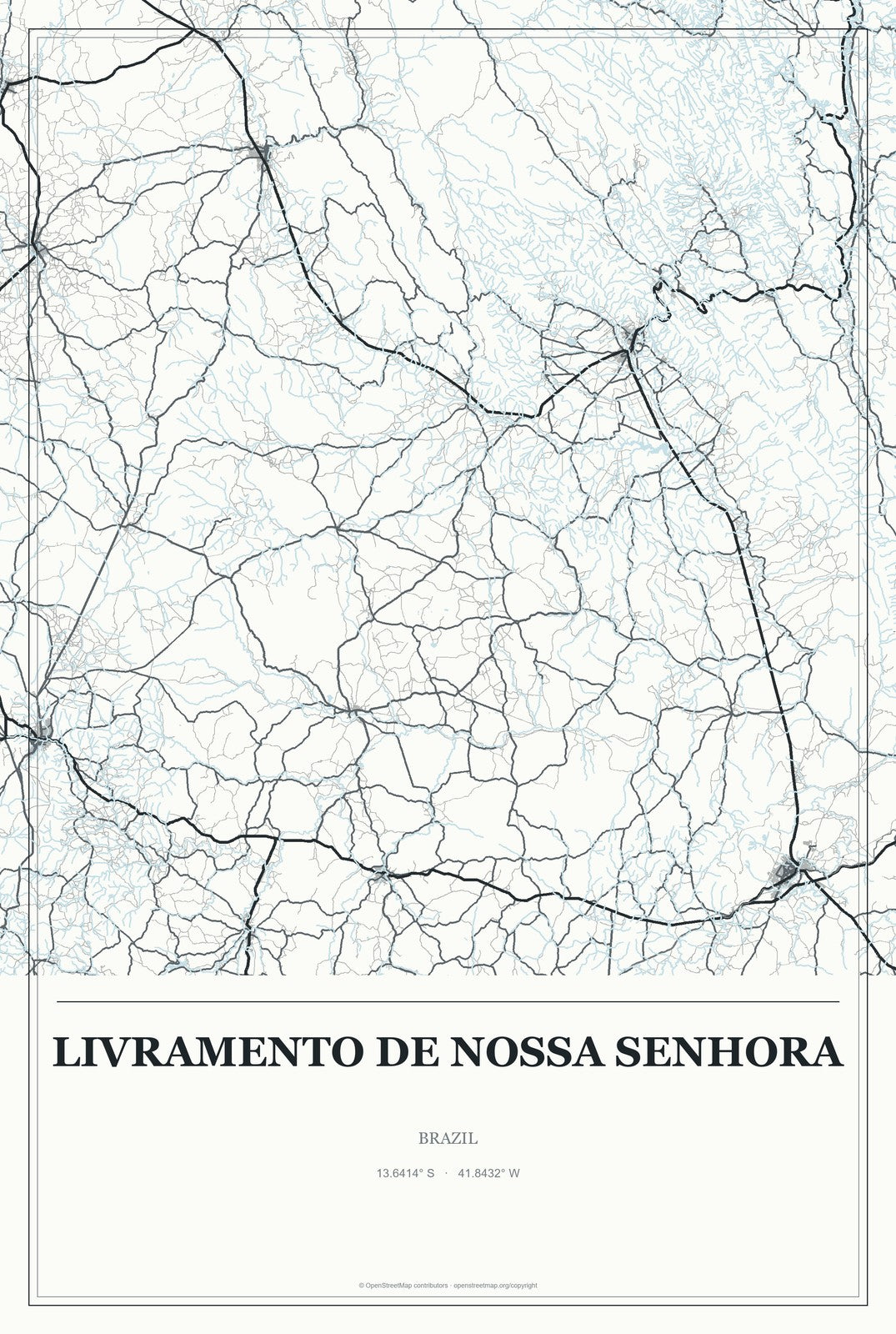 Livramento de Nossa Senhora, Brazil City Map Aluminum Sign in Gallery Air style