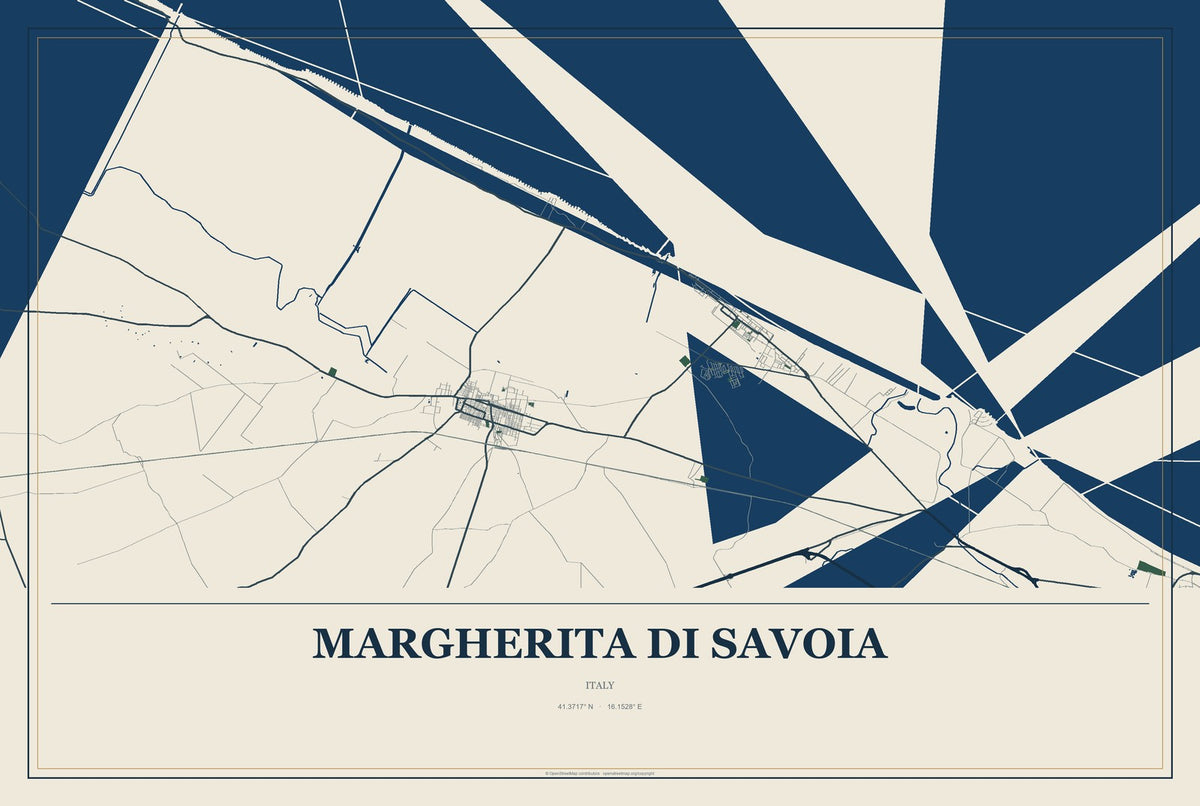 Margherita di Savoia, Italy City Map Aluminum Sign in Coastal Cutout style