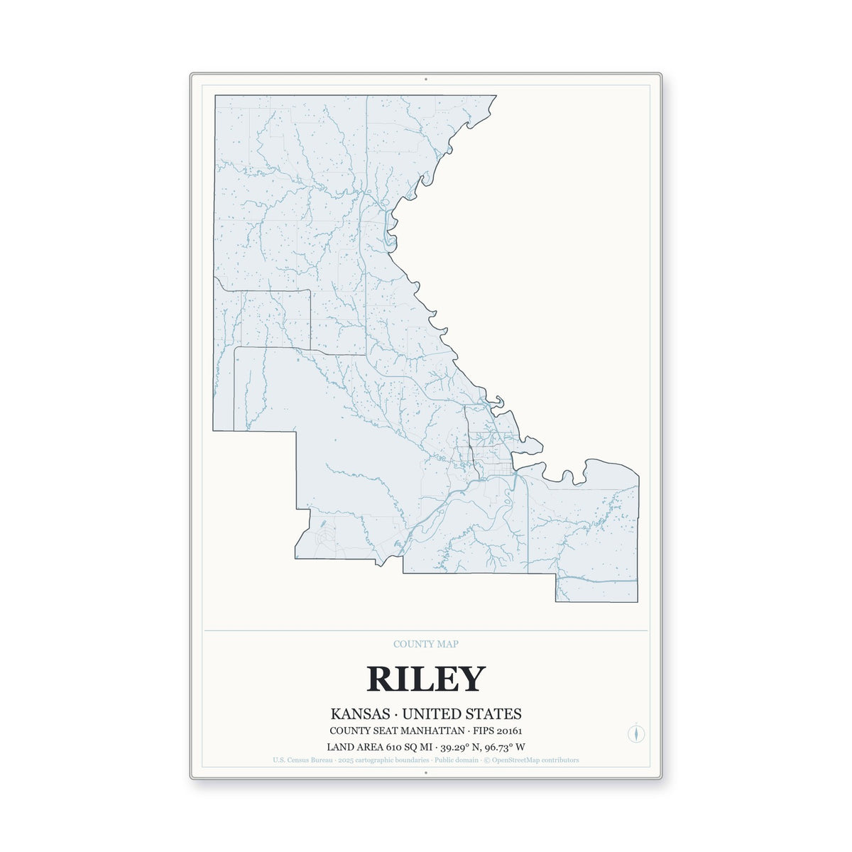 Riley County, Kansas Map Aluminum Sign in Gallery Air style