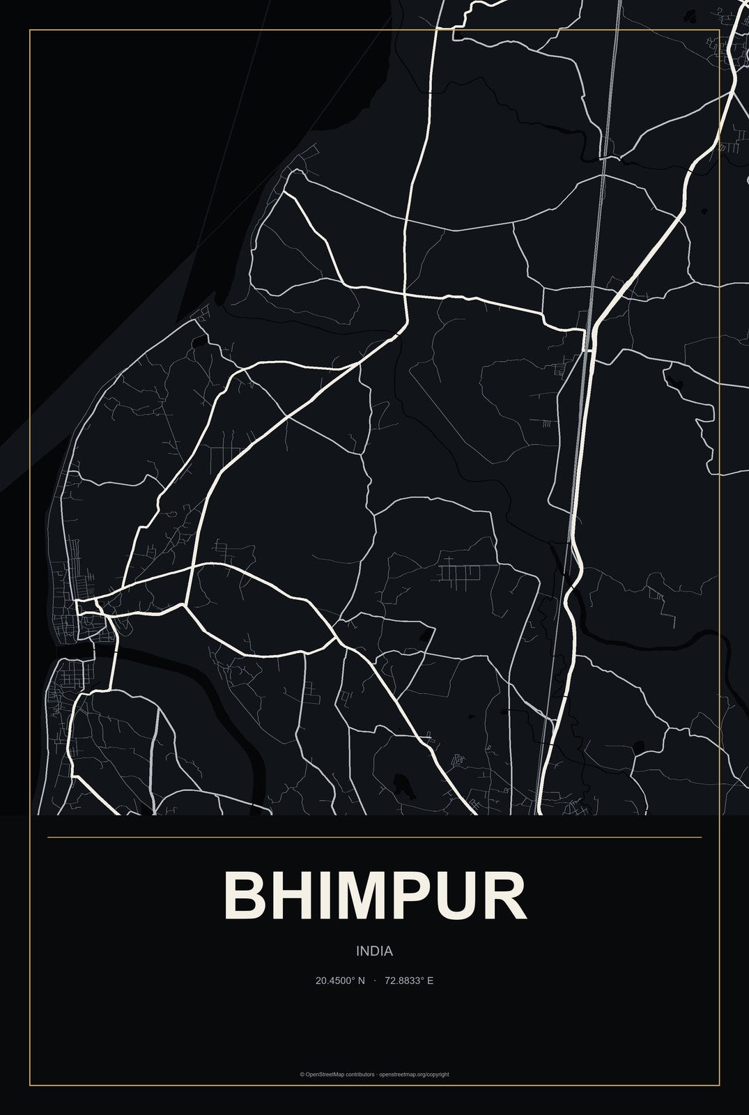 Bhimpur, India City Map Aluminum Sign in Metropolitan Noir style