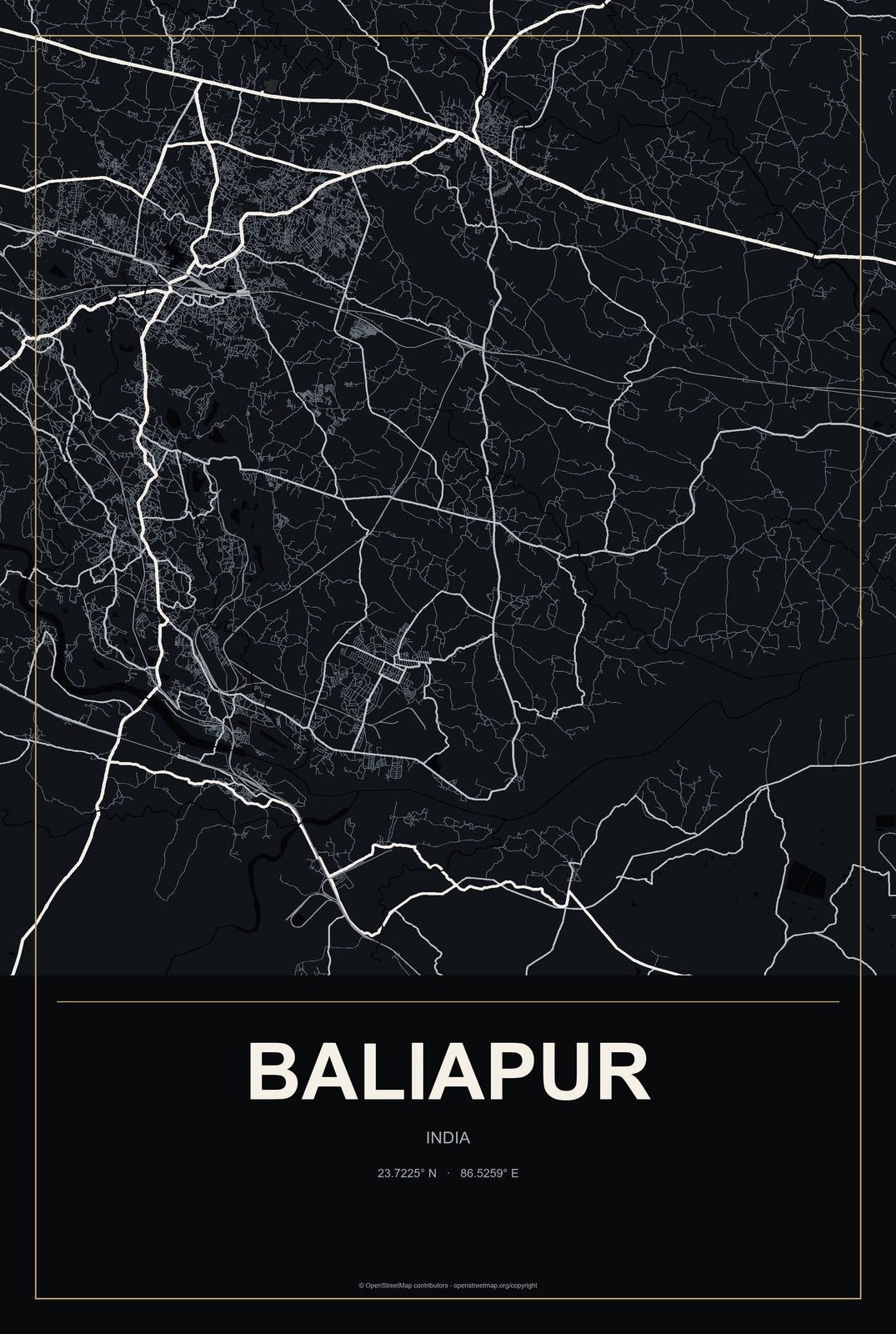 Baliapur, India City Map Aluminum Sign in Metropolitan Noir style