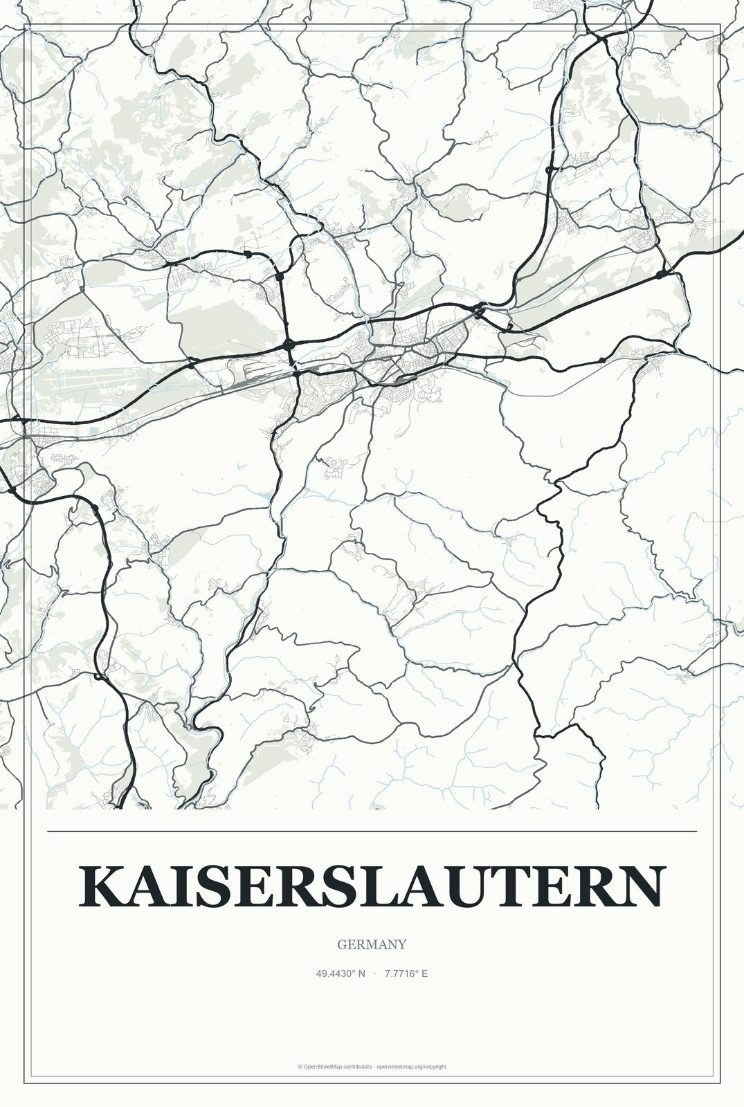 Kaiserslautern, Germany City Map Aluminum Sign in Gallery Air style