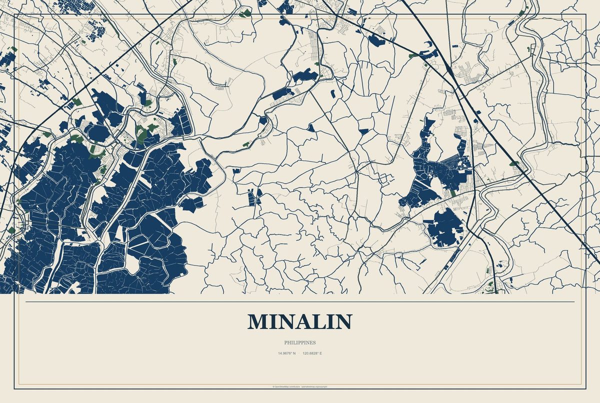 Minalin, Philippines City Map Aluminum Sign in Coastal Cutout style