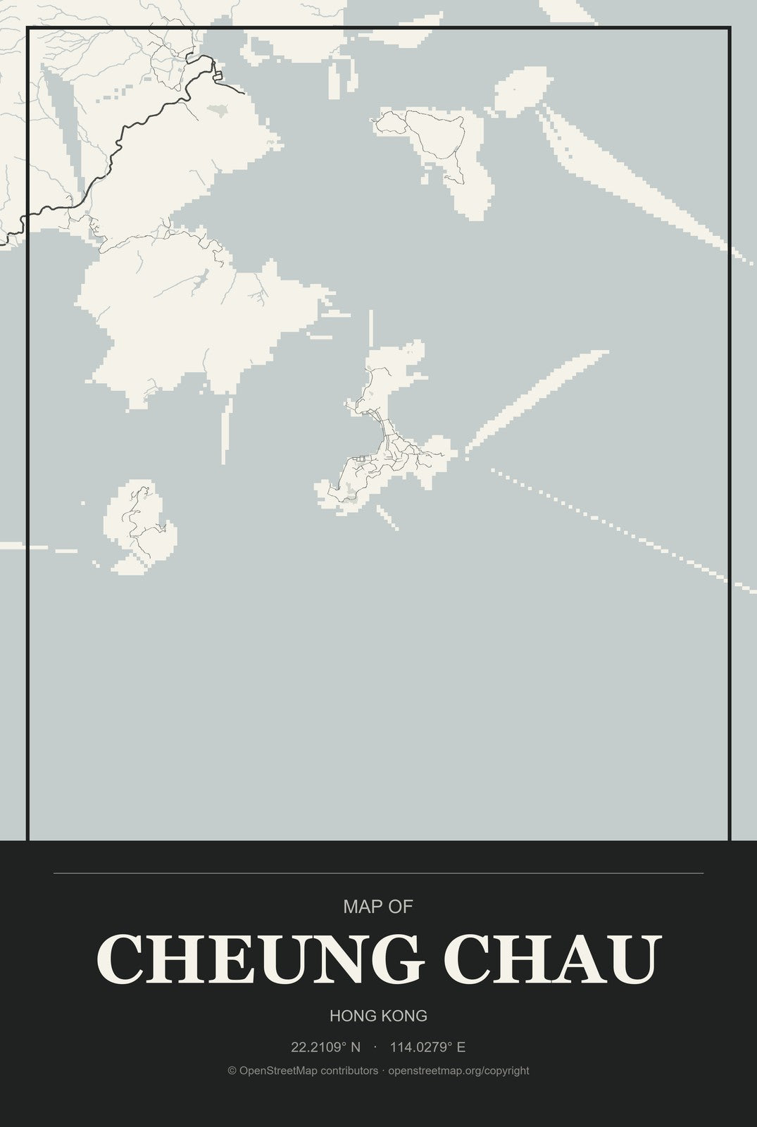 Cheung Chau, Hong Kong City Map Aluminum Sign in Museum Plaque style