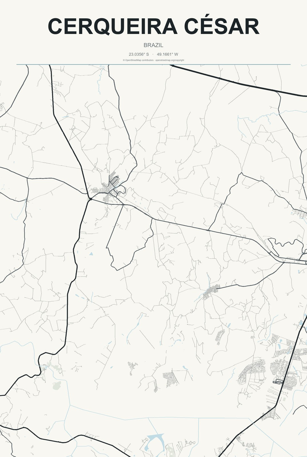 Cerqueira César, Brazil City Map Aluminum Sign in Headline Atlas style
