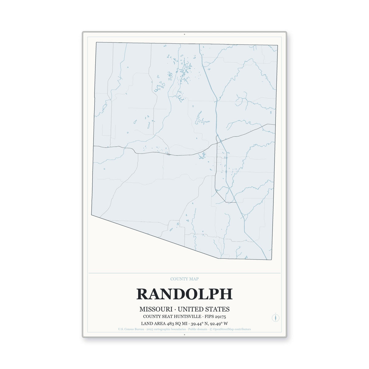 Randolph County, Missouri Map Aluminum Sign in Gallery Air style