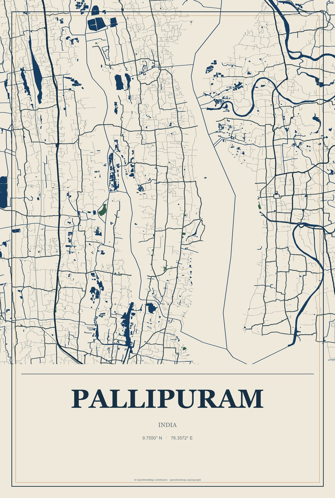 Pallipuram, India City Map Aluminum Sign in Coastal Cutout style