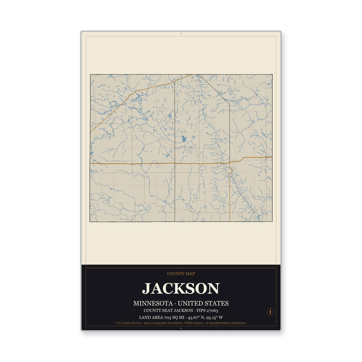 Jackson County, Minnesota Map Aluminum Sign in Museum Plaque style