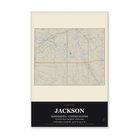 Jackson County, Minnesota Map Aluminum Sign in Museum Plaque style
