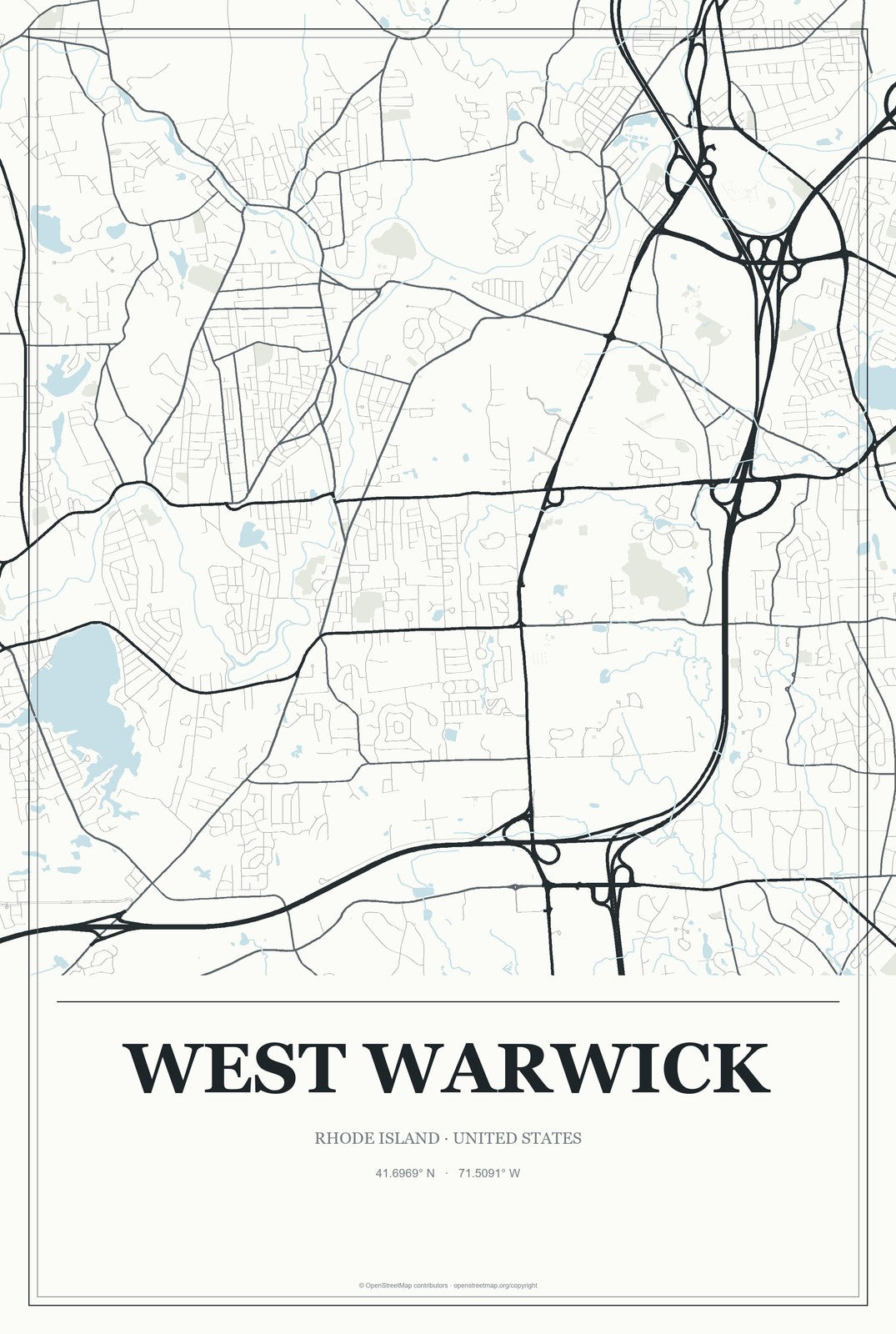 West Warwick, Rhode Island City Map Aluminum Sign in Gallery Air style