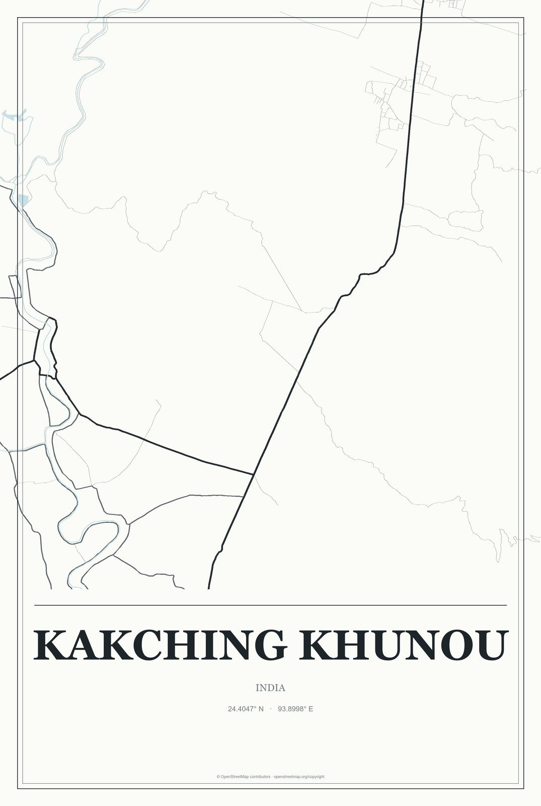 Kakching Khunou, India City Map Aluminum Sign in Gallery Air style
