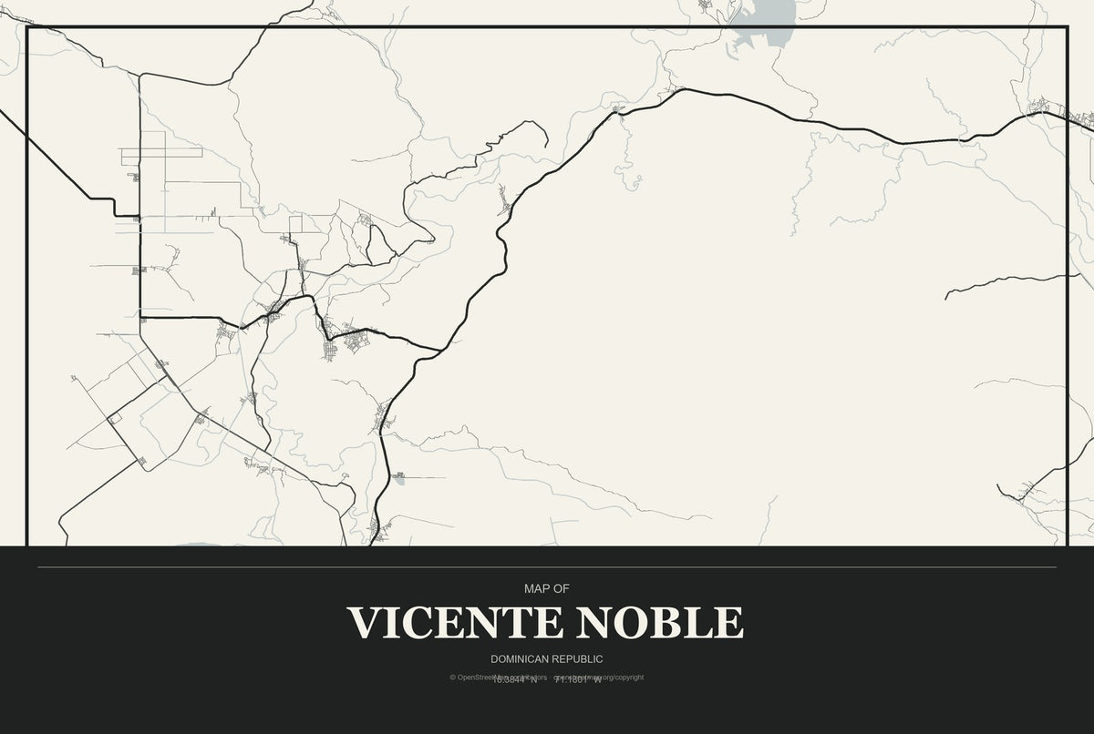 Vicente Noble, Dominican Republic City Map Aluminum Sign in Museum Plaque style