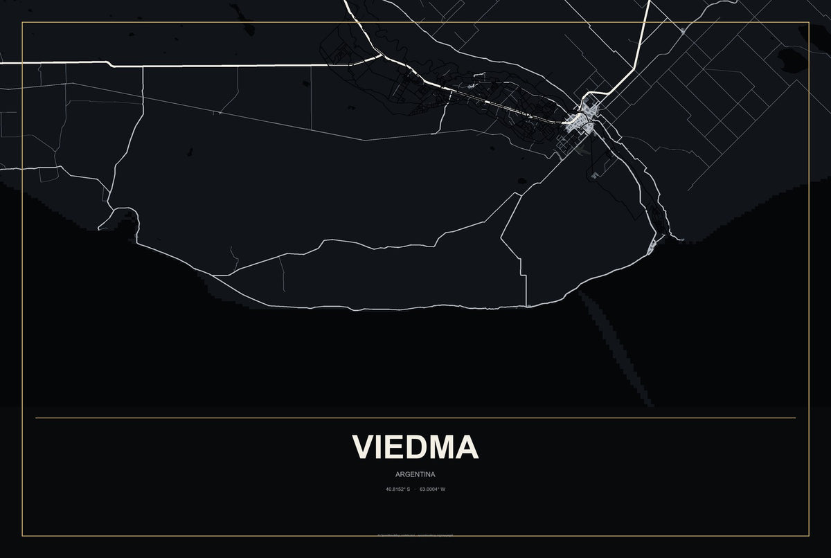 Viedma, Argentina City Map Aluminum Sign in Metropolitan Noir style