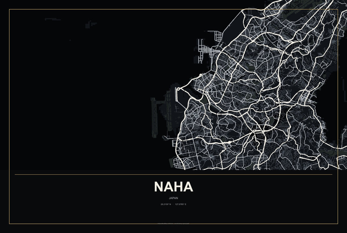 Naha, Japan City Map Aluminum Sign in Metropolitan Noir style