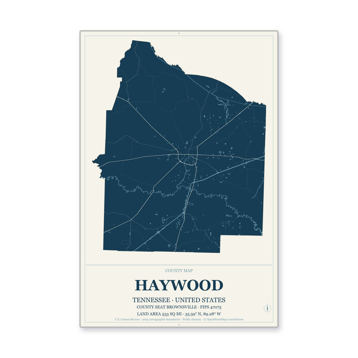 Haywood County, Tennessee Map Aluminum Sign in Coastal Cutout style