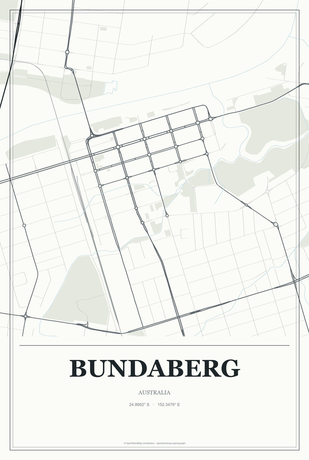 Bundaberg, Australia City Map Aluminum Sign in Gallery Air style