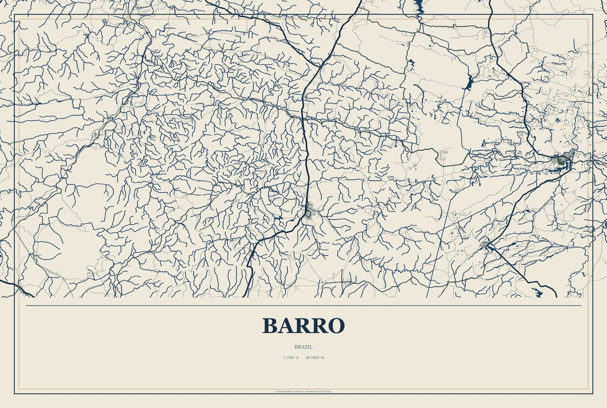Barro, Brazil City Map Aluminum Sign in Coastal Cutout style