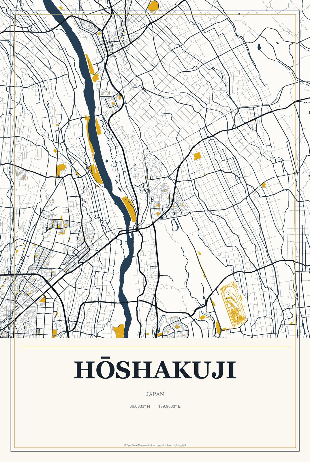 Hōshakuji, Japan City Map Aluminum Sign in Citrine Modern style