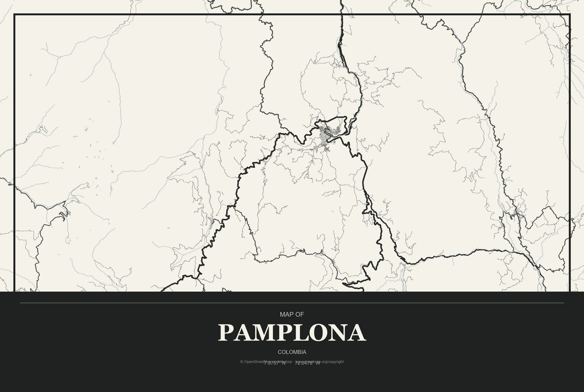 Pamplona, Colombia City Map Aluminum Sign in Museum Plaque style