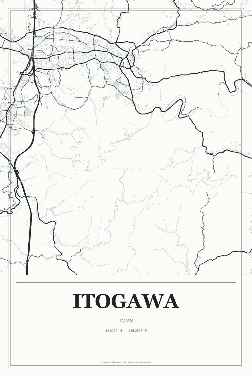 Itogawa, Japan City Map Aluminum Sign in Gallery Air style