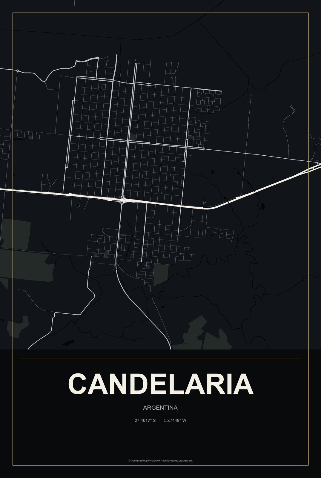 Candelaria, Argentina City Map Aluminum Sign in Metropolitan Noir style