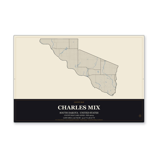 Charles Mix County, South Dakota Map Aluminum Sign in Museum Plaque style