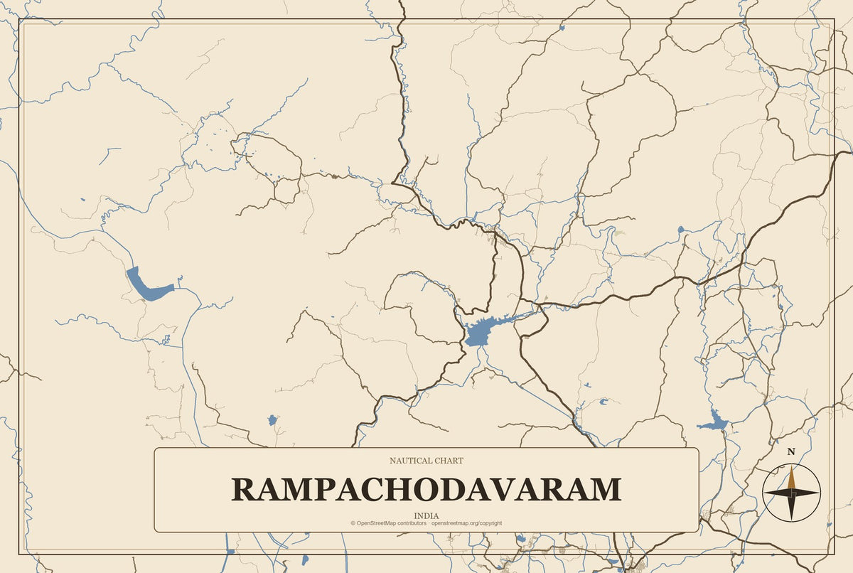 Rampachodavaram, India City Map Aluminum Sign in Heritage Nautical style