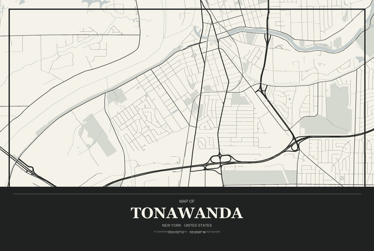 Tonawanda, New York City Map Aluminum Sign in Museum Plaque style