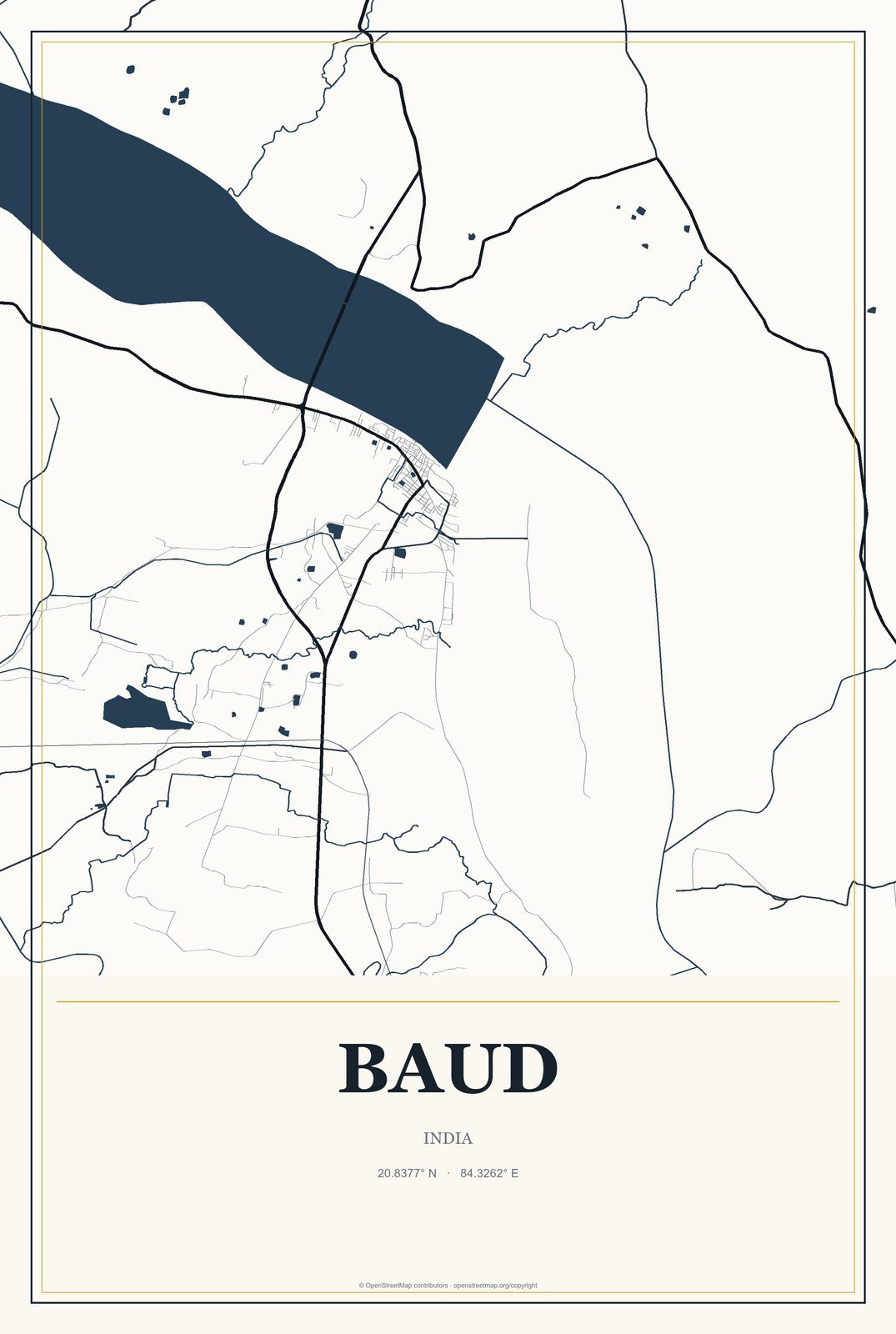 Baud, India City Map Aluminum Sign in Citrine Modern style