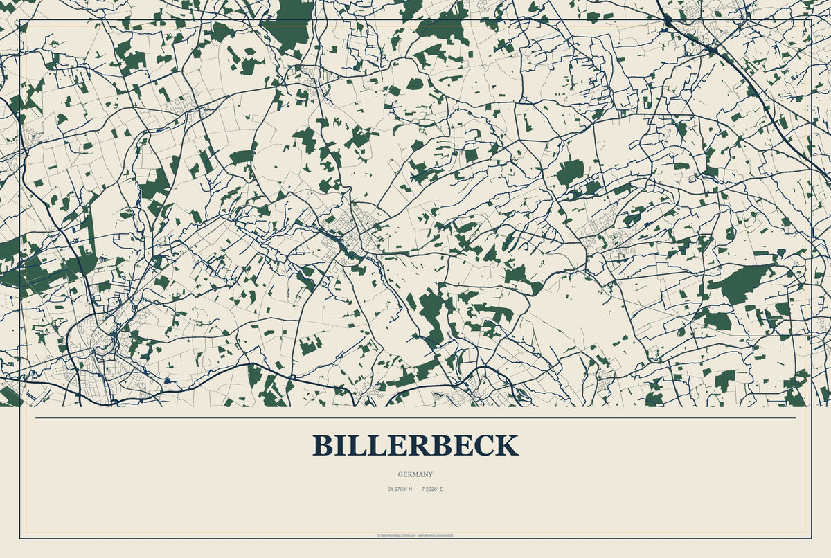 Billerbeck, Germany City Map Aluminum Sign in Coastal Cutout style