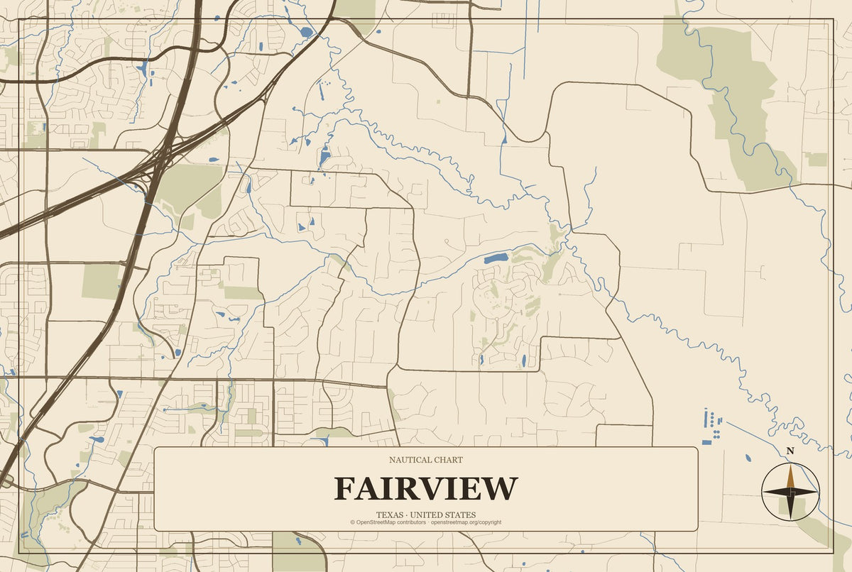 Fairview, Texas City Map Aluminum Sign in Heritage Nautical style