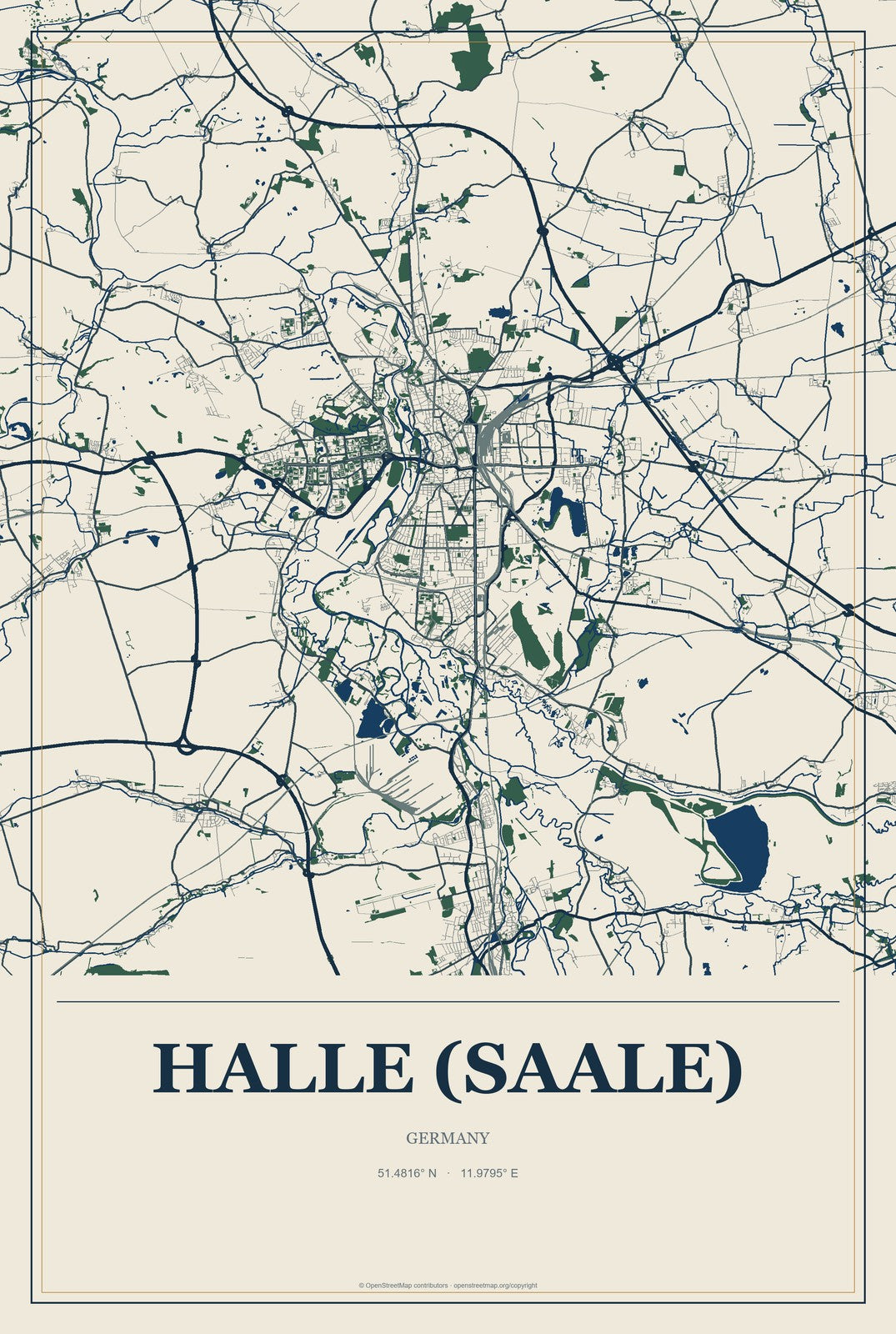 Halle (Saale), Germany City Map Aluminum Sign in Coastal Cutout style