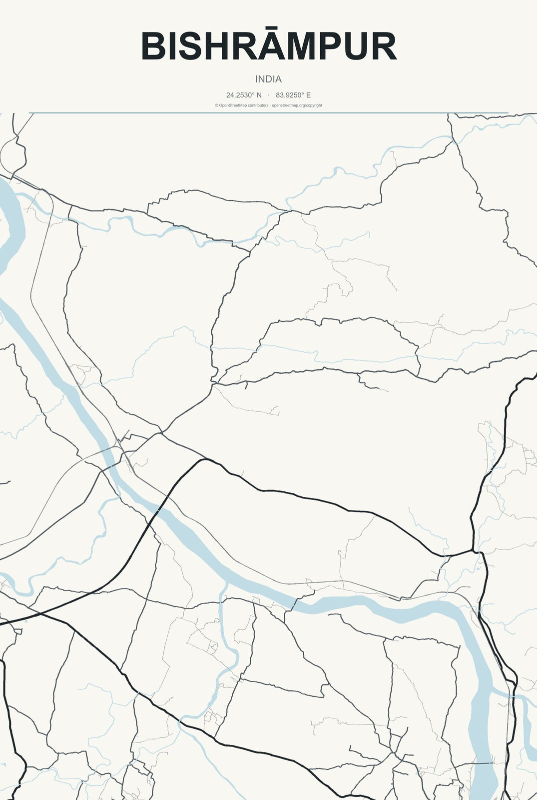 Bishrāmpur, India City Map Aluminum Sign in Headline Atlas style