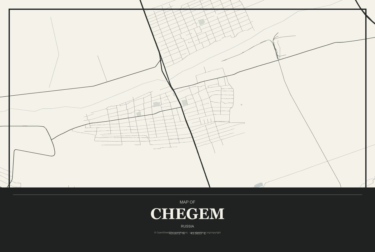Chegem, Russia City Map Aluminum Sign in Museum Plaque style