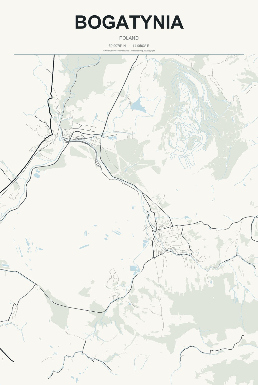 Bogatynia, Poland City Map Aluminum Sign in Headline Atlas style