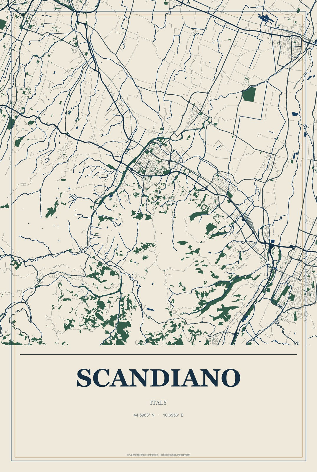 Scandiano, Italy City Map Aluminum Sign in Coastal Cutout style