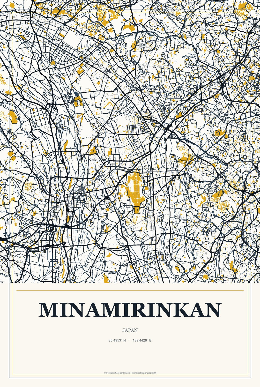 Minamirinkan, Japan City Map Aluminum Sign in Citrine Modern style
