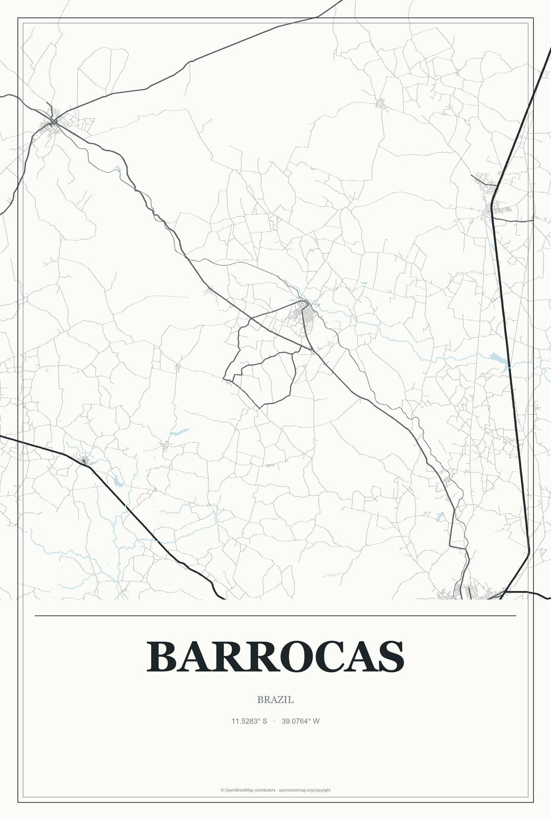 Barrocas, Brazil City Map Aluminum Sign in Gallery Air style