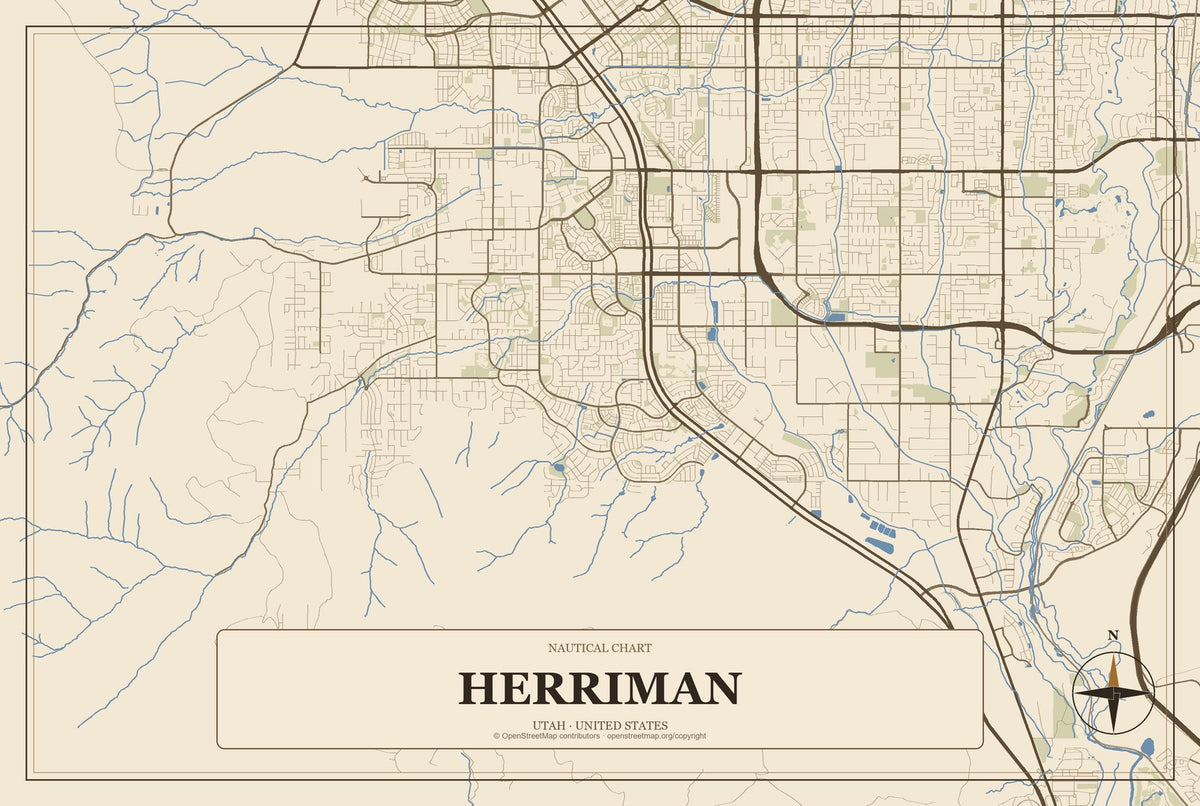 Herriman, Utah City Map Aluminum Sign in Heritage Nautical style