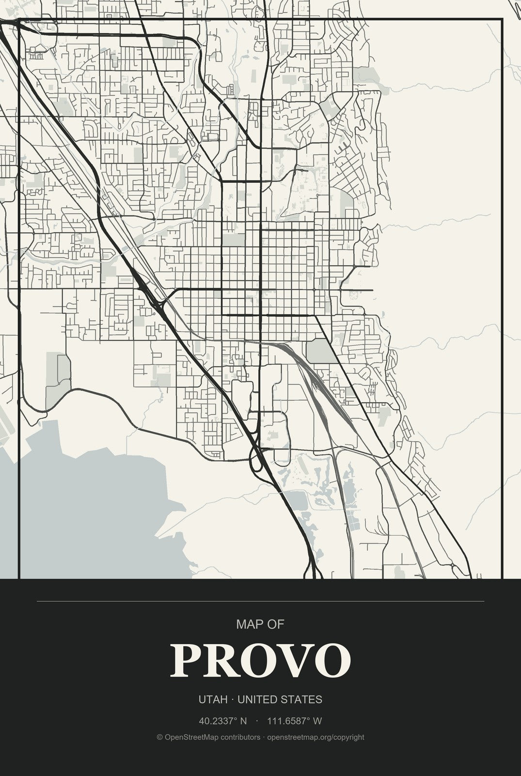 Provo, Utah City Map Aluminum Sign in Museum Plaque style